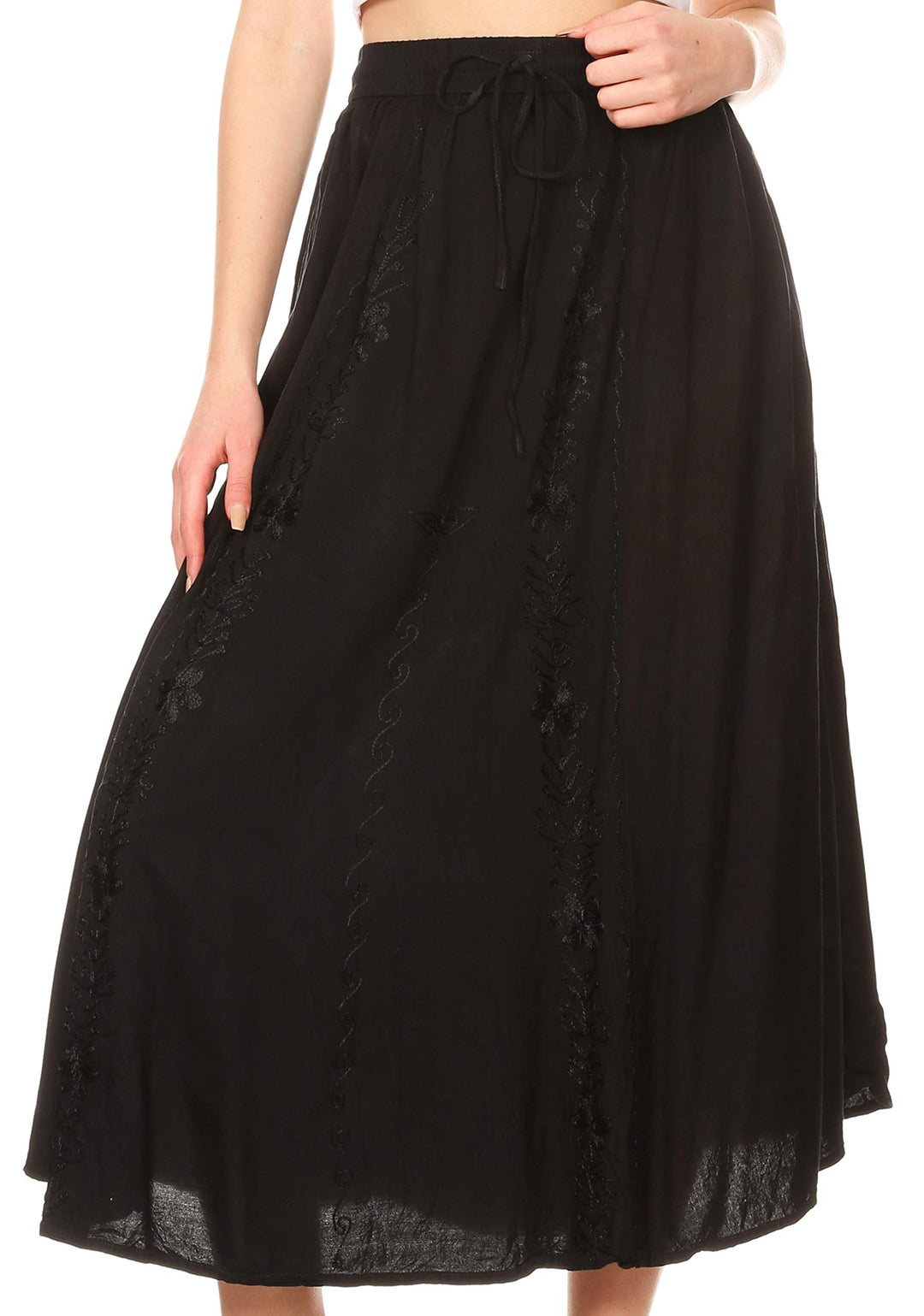 Sakkas Maran Frauen Boho Stickerei Rock mit elastischer Taille und Taschen Einheitsgrösse Schwarz, E