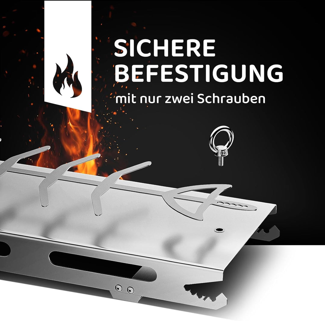 G.a HOMEFAVOR Flammlachsbrett Edelstahl 56 x 17 cm, inkl. Erdspiess Lachsbrett zum Grillen Feuerscha