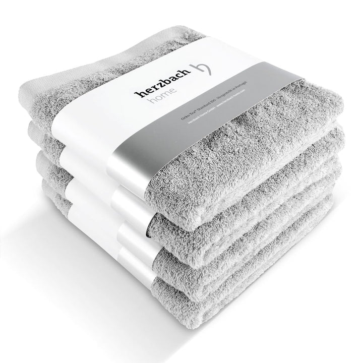 herzbach home Premium Handtücher 50 x 100 cm 4er-Set (Silbergrau) – Hochwertige, weiche &amp; saugstarke
