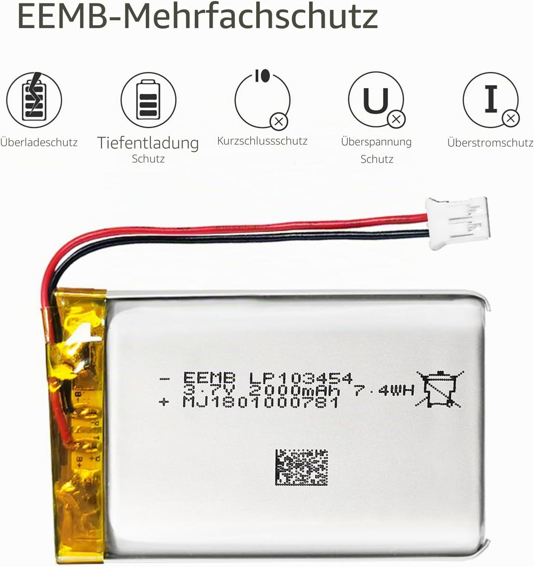 EEMB Lithium Polymer Akku 3,7 V 2000mAh 103454 Wiederaufladbarer Lipo-Akku mit JST-Anschluss – bestä