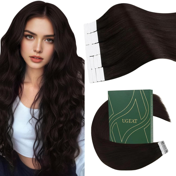 Ugeat 50cm Remy Echthaar Extensions Tapes Braun 50Gramm Hair Extensions Tape Echthaar Haarverlängeru