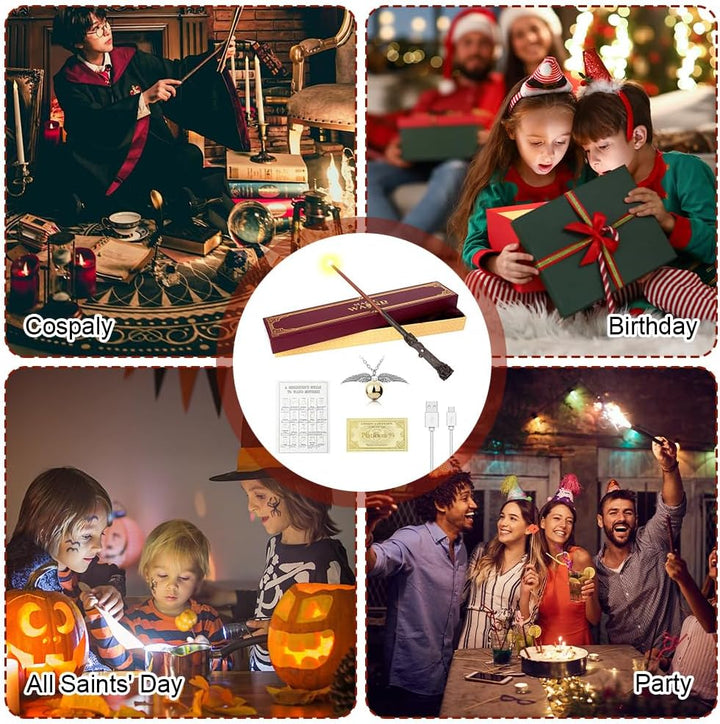 Hojalis Harry Zauberstab mit Licht, 35CM Zauberstabs-Hpotter, Zauberstabs aus Harz, USB Aufladung Ma