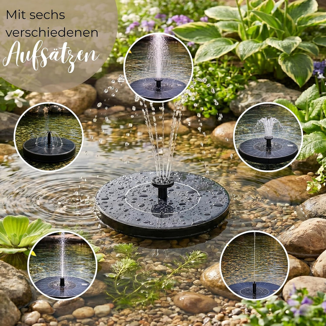 Solarbrunnen Wasser-Fontäne für draussen - 16 cm Schwimmende Solar Wasserpumpe mit 5 wechselbaren Au
