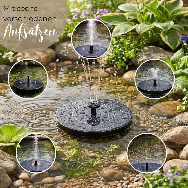 Solarbrunnen Wasser-Fontäne für draussen - 16 cm Schwimmende Solar Wasserpumpe mit 5 wechselbaren Au