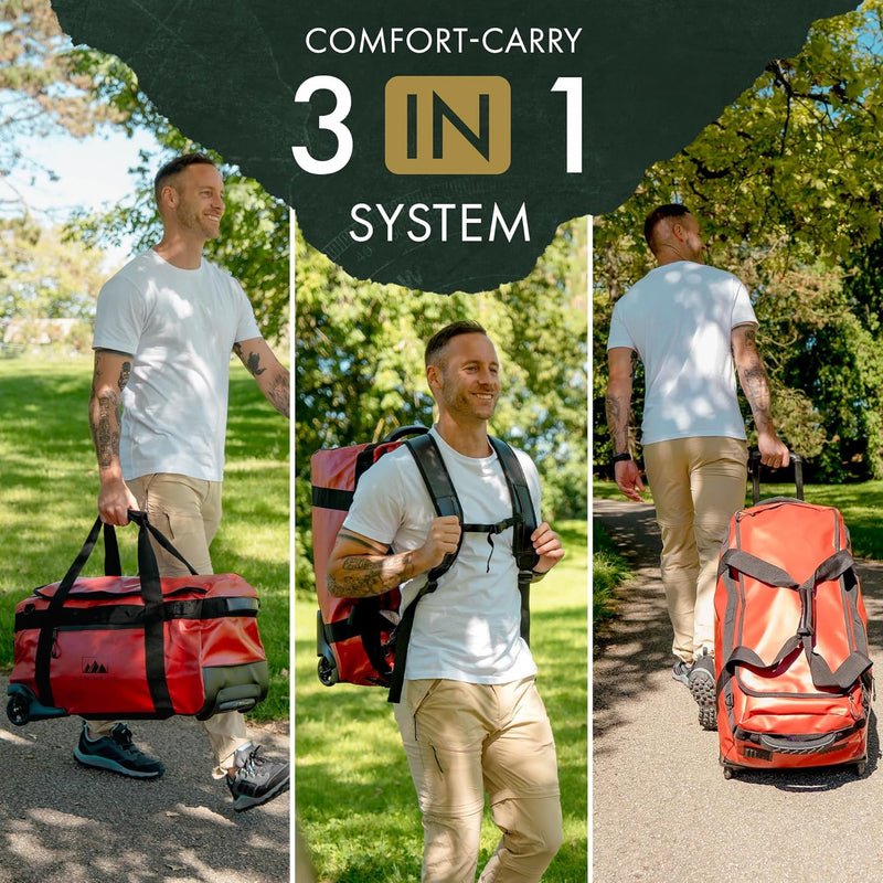 BEN NEVIS Reisetasche mit Rollen – 3in1 Tasche, Trolley + Rucksack [Gross 80L - 3,4kg] Travel Bag Re