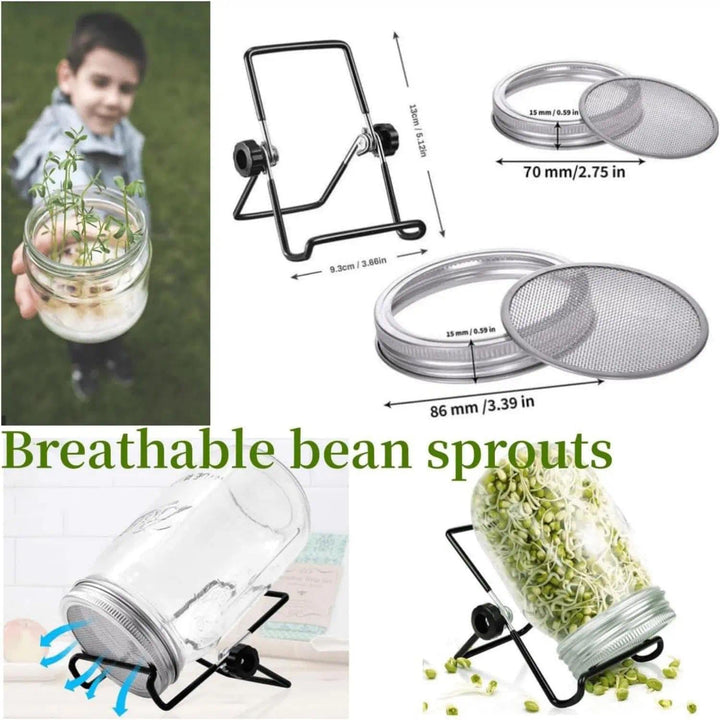2 Set 1000ml Sprossenglas Keimglas Keimgläser für Sprossen Sprouting Jar mit Edelstahl Filterdeckel,