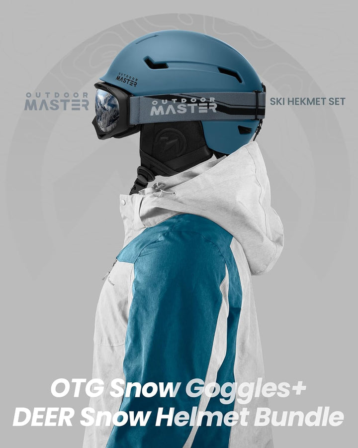 OutdoorMaster Skihelm-Set, Snowboard-Helm mit Brille für Erwachsene - 12 Belüftungsöffnungen - Skihe
