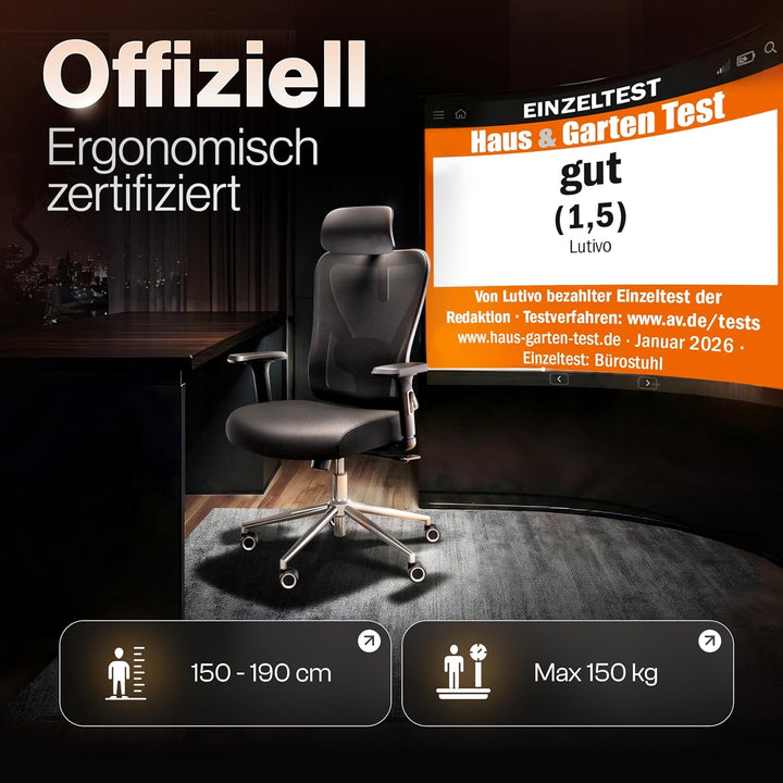 LUTIVO Alpha Bürostuhl ergonomisch [ORIGINAL] Schreibtischstuhl ergonomisch mit 11 Komfort-Einstellu
