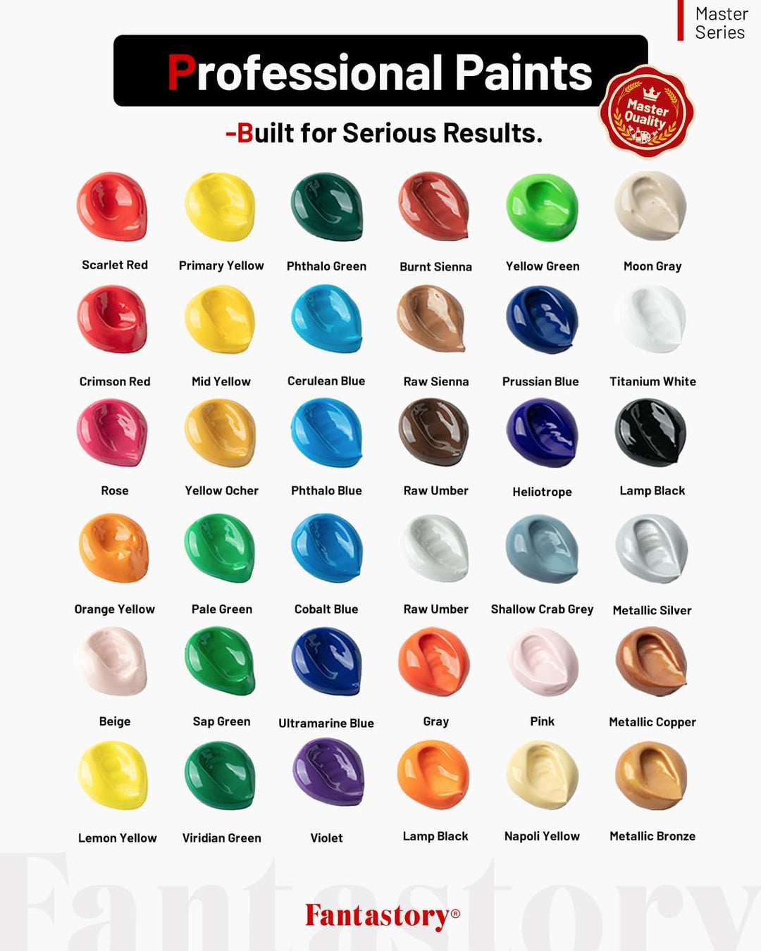 Fantastory Acrylfarben Set 60ml x 36 Farben mit 12 Pinseln, Premium Ungiftig Acrylfarbe, Nicht Verbl