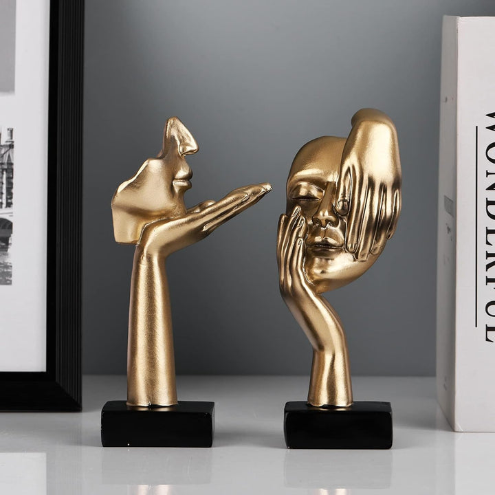 oliruim 2 Stück Denker-Statue, goldene Schwarze abstrakte Kunstskulptur, Moderne Heimdekoration, Sch