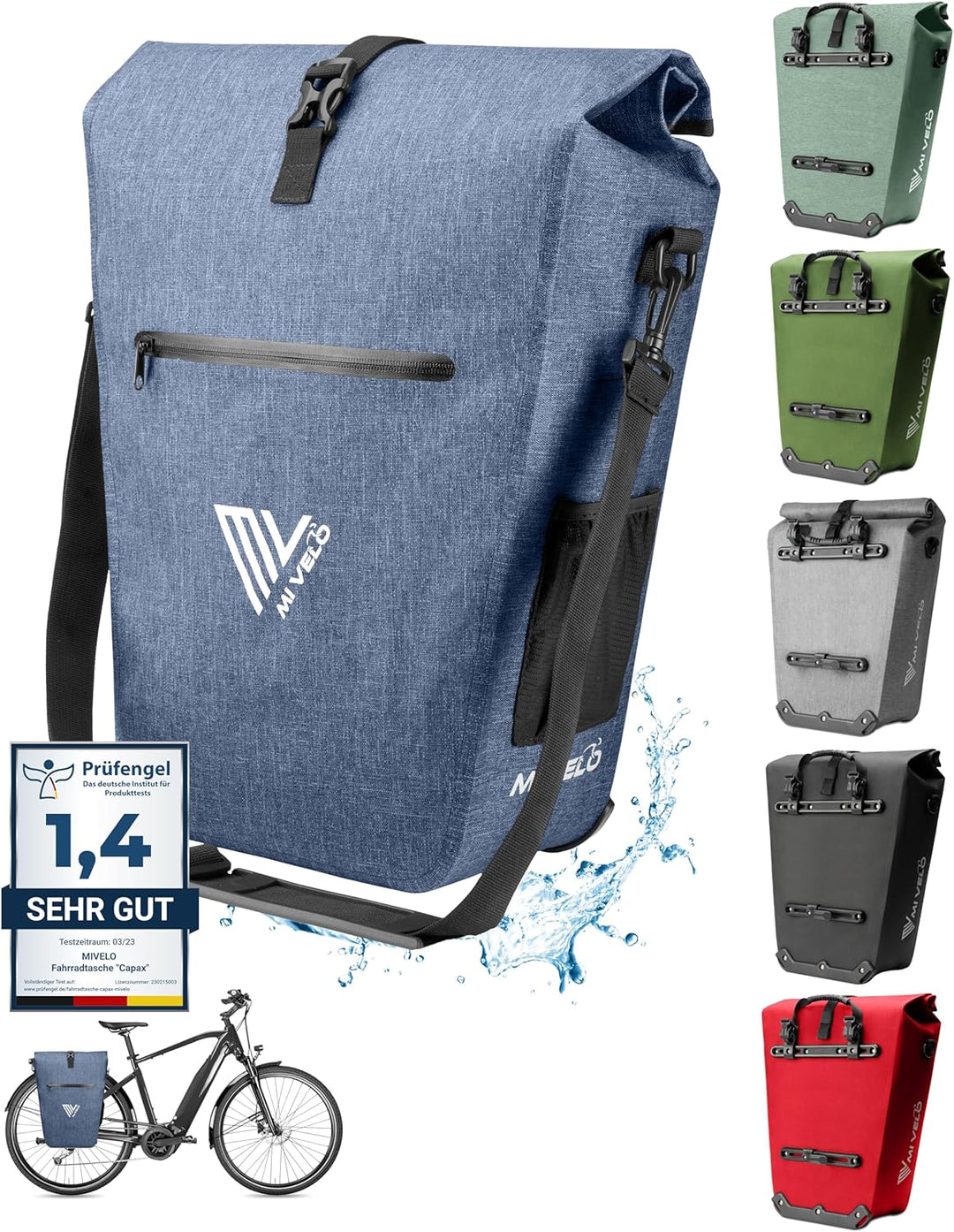 MIVELO 2in1 Fahrradtasche Gepäckträgertasche wasserdicht 100% PVC frei + Laptopfach + Schloss – Fahr