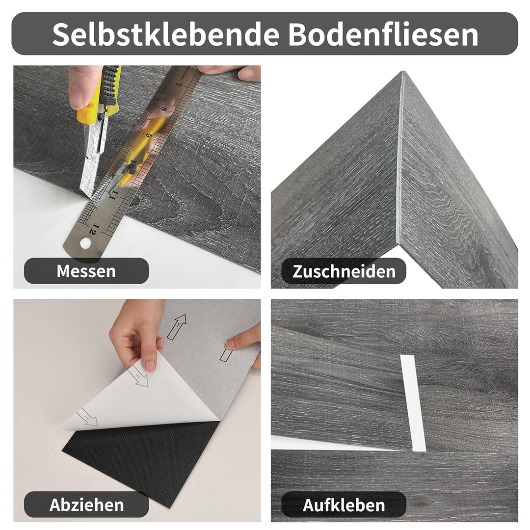 MULGREAT Vinylboden selbstklebend 5,02 m² – Wasserdichter Laminatboden in Dunkelgrau, 36 Fliesen (15
