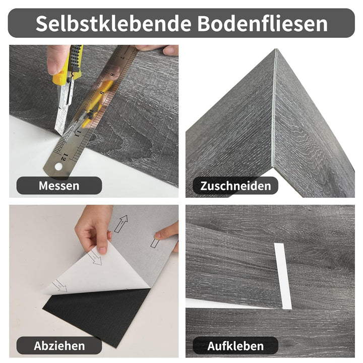 MULGREAT Vinylboden selbstklebend 5,02 m² – Wasserdichter Laminatboden in Dunkelgrau, 36 Fliesen (15