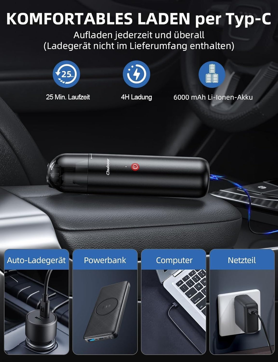 Chuboor Handheld Vacuum Cordless Handstaubsauger akku, Leistungsstarker Akku Handstaubsauger Hohe Le