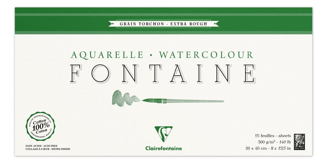 Clairefontaine 96438C Malblock, 4-seitig verleimt Aquarellpapier Grobkorn Torchon, Fontaine/Hadern,