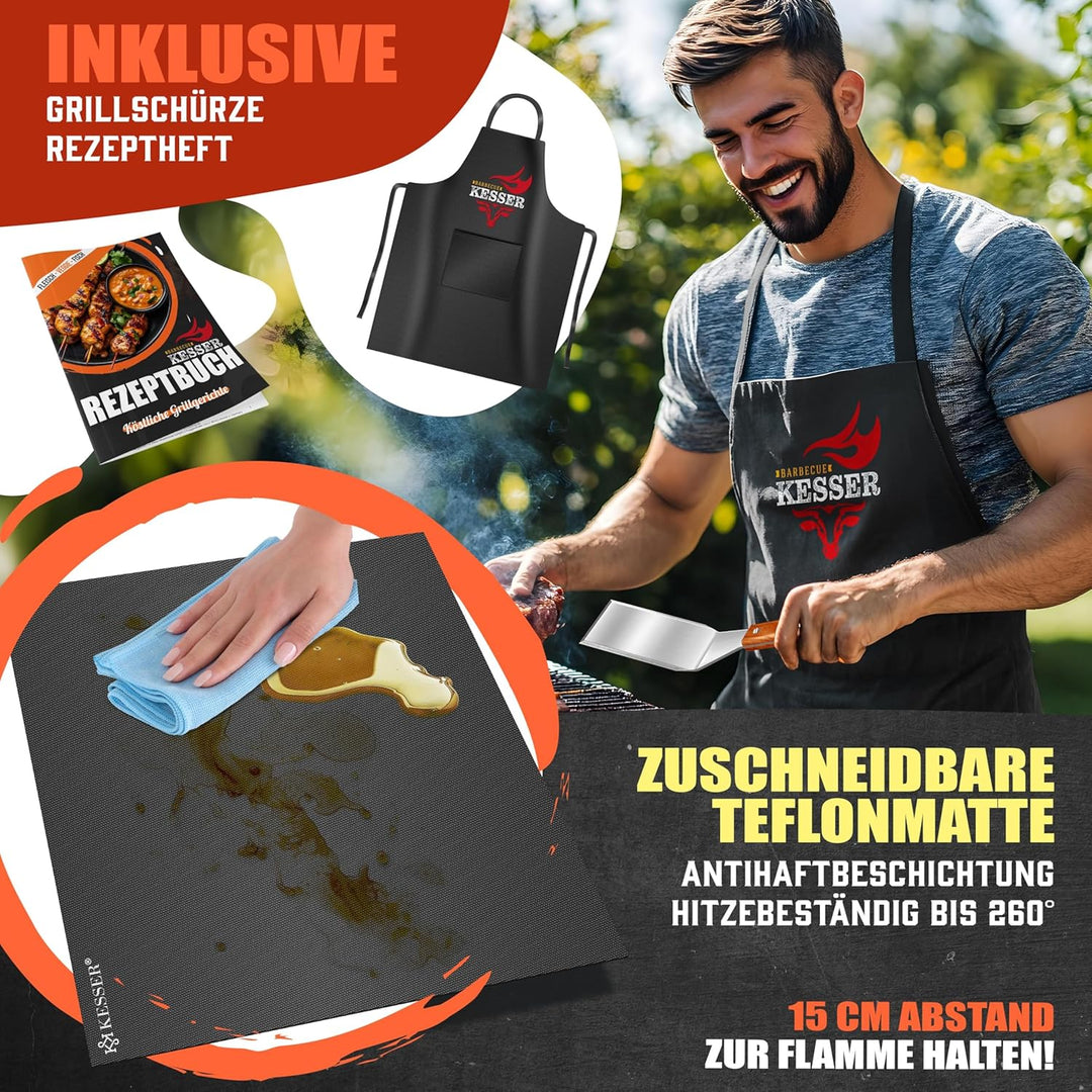 KESSER® Grillplatte Plancha aus Edelstahl 40x30cm rostfrei mit Fettablauf, hitzebeständig bis 800°C