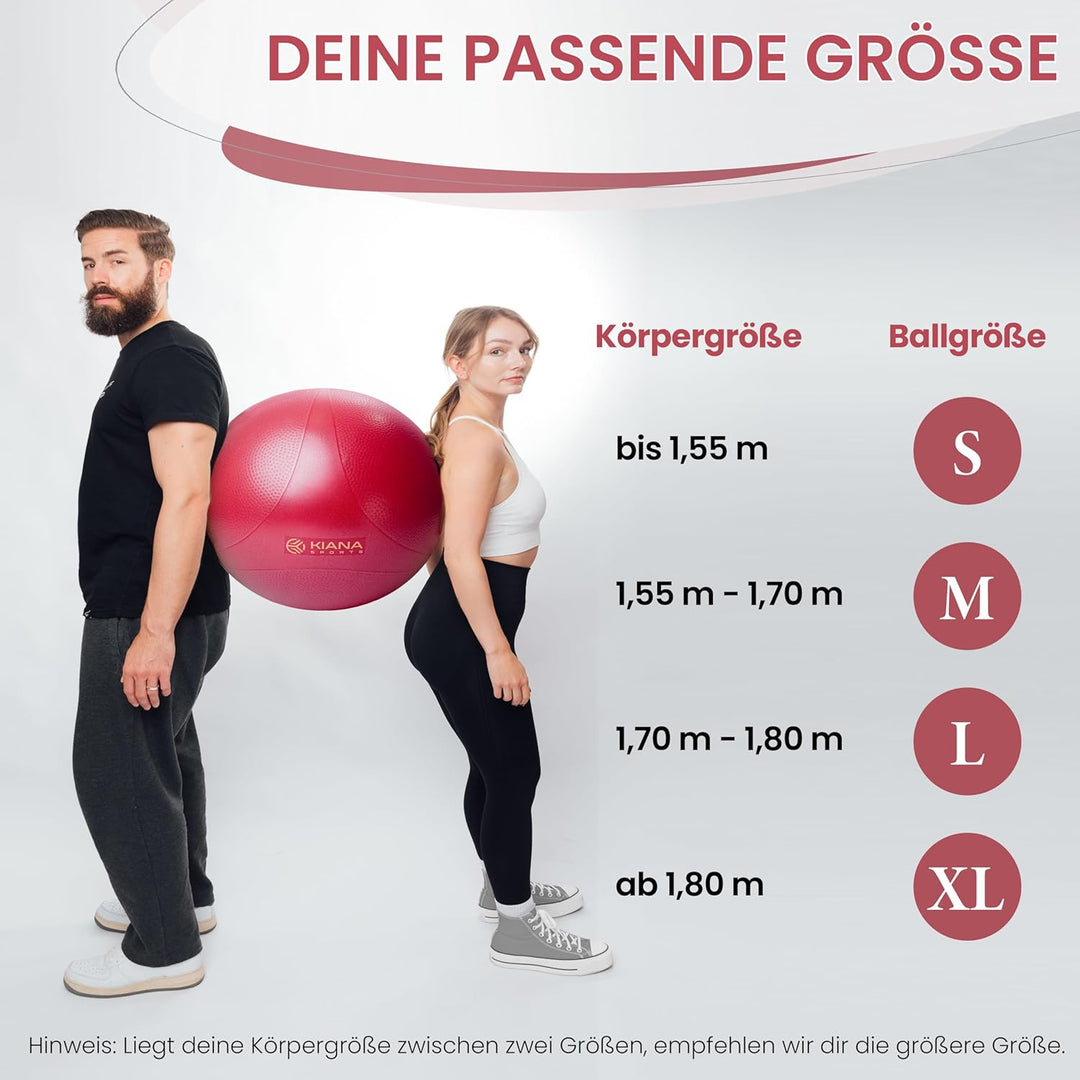 KIANA SPORTS® Gymnastikball &amp; Sitzball - 4 Grössen - Deutsche Entwicklung - Rutschfester Yoga Ball m