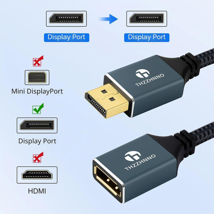 Thzzhnno DisplayPort Verlängerungskabel 5M, DisplayPort 4K Stecker auf Buchse Kabel Unterstützt 4K@6