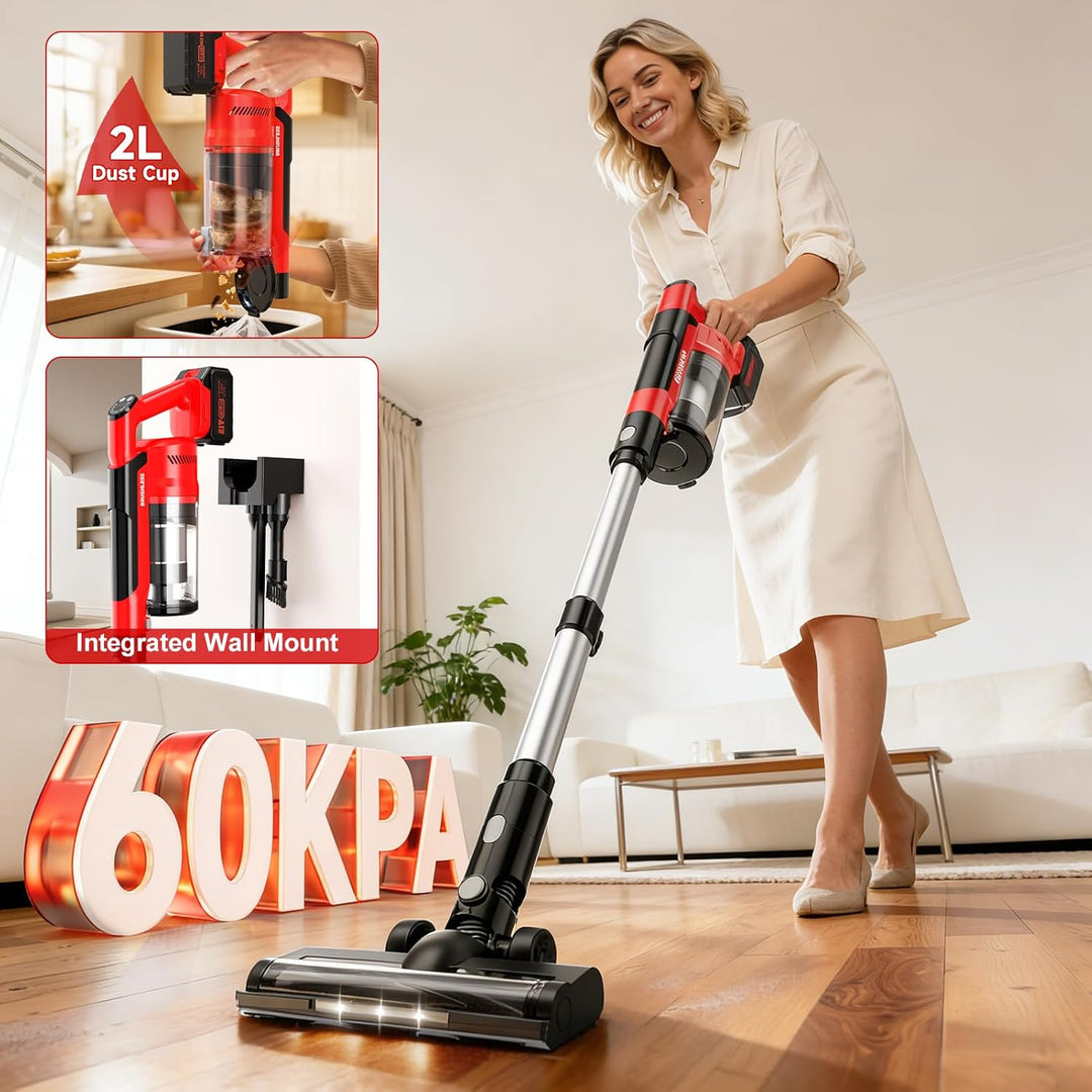 Akku Staubsauger,60000Pa/700W/70 Mins Staubsauger Kabellos mit 2 * 4,0 Ah Abnehmbaren Akkus,LED Touc