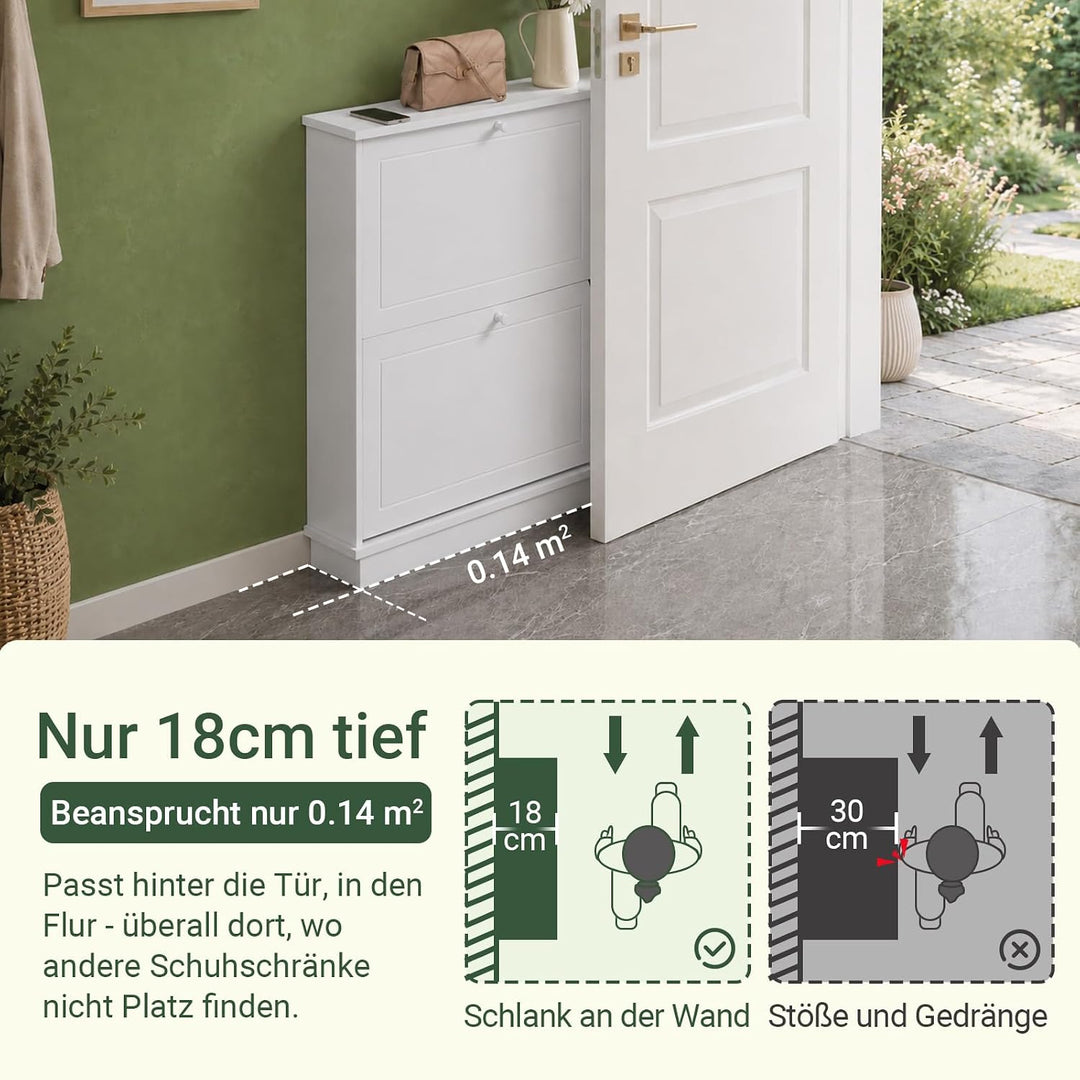 SoBuy Schuhschrank Schmal Schuhkipper Schmal mit 2 Klappen - für bis zu 10 Paar Schuhe, stabil und k