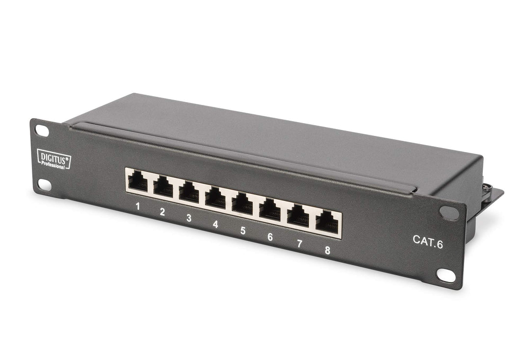 DIGITUS Cat-6 Patchpanel - 8 Ports - RJ45-Buchsen - 10-Zoll Rack-Mount 1HE - LSA Verteilerfeld - Ges