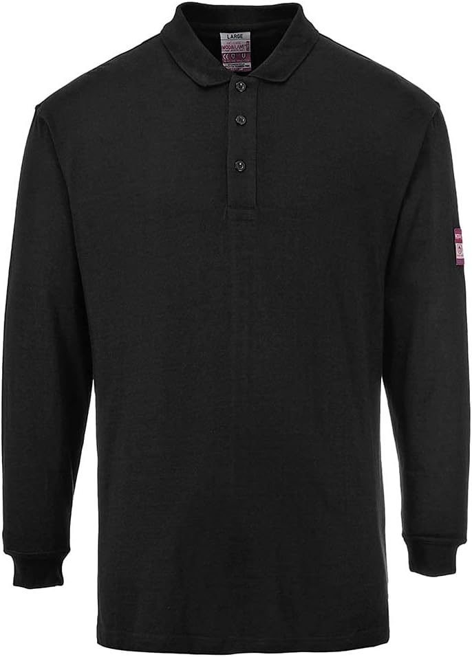 Portwest Flammhemmendes, antistatisches Langarm Poloshirt, Grösse: XL, Farbe: Schwarz, FR10BKRXL XL