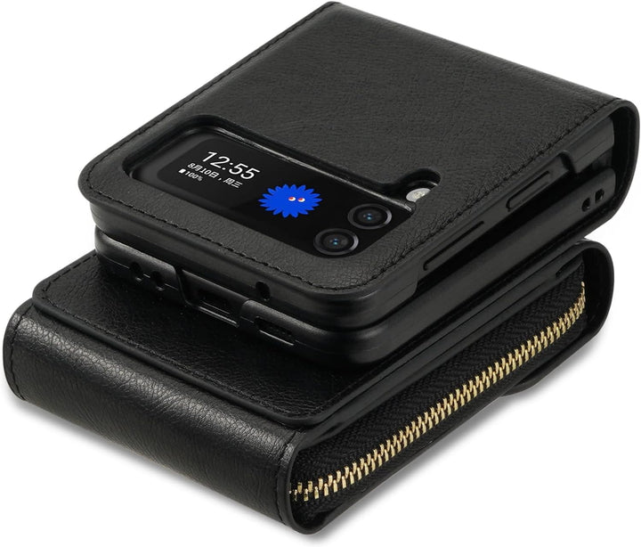 UDBKKDX Brieftasche Handyhülle für Samsung Galaxy Z Flip 3, Schnalle Frauen Mattes Leder hülle mit B