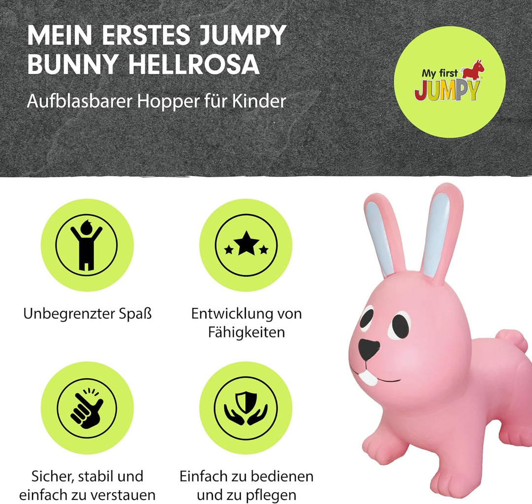 Gerardo's Toys Jumpy Hüpftier Hase Hellrosa - Hüpftiere ab 1 Jahr und ab 2 Jahre - Aufblasbare Tiere