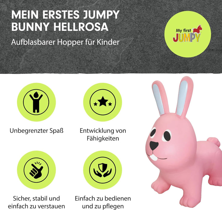 Gerardo's Toys Jumpy Hüpftier Hase Hellrosa - Hüpftiere ab 1 Jahr und ab 2 Jahre - Aufblasbare Tiere