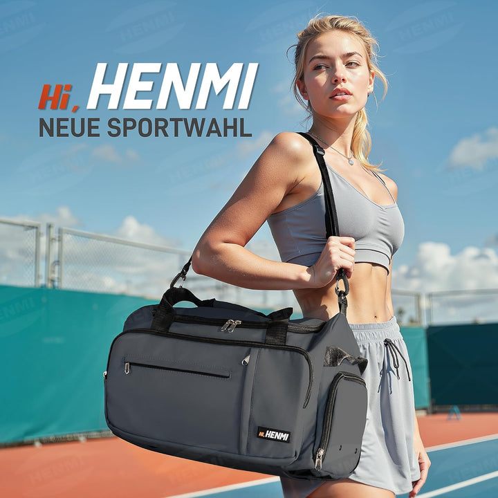 HENMI Sporttasche &amp; Reisetasche für Herren und Damen, 43L Gross gymbag mit Schuhfach und Nassfach, F