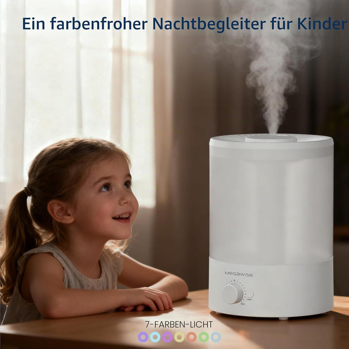 MegaWise Healthy Top-Refill Cool Mist Luftbefeuchter für Schlafzimmer, 3.8 l Diffusor für ätherische