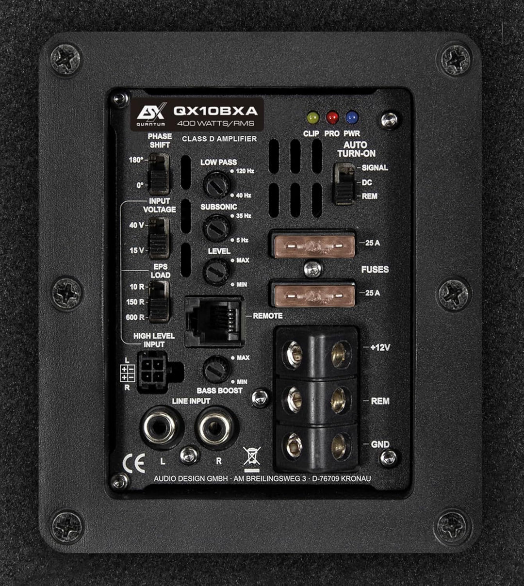 ESX QX10BXA - 10“ (25 cm) aktiver Downfire-Subwoofer aus der Quantum -Serie | 1000W Peak