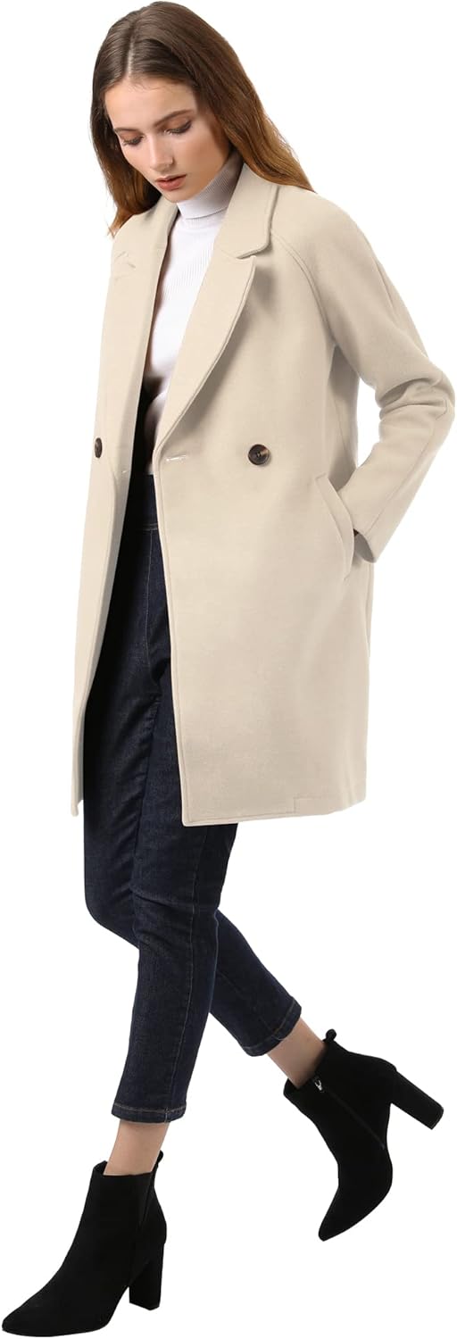 Allegra K Damen Langarm Umlegekragen Zweireiher Raglan Trenchcoat Mantel 42 Cremeweiss, 42 Cremeweis