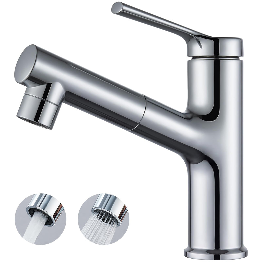 CECIPA Wasserhahn Bad Ausziehbar, Waschtischarmatur mit 2 Strahlarten Brause zum Haarewaschen, Hochd