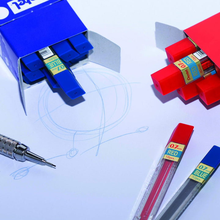 Pentel PPR Cases mit 12 rot Ersatzmine für Druckbleistifte 0,7 mm 0,7Â mm rot, 0,7Â mm rot
