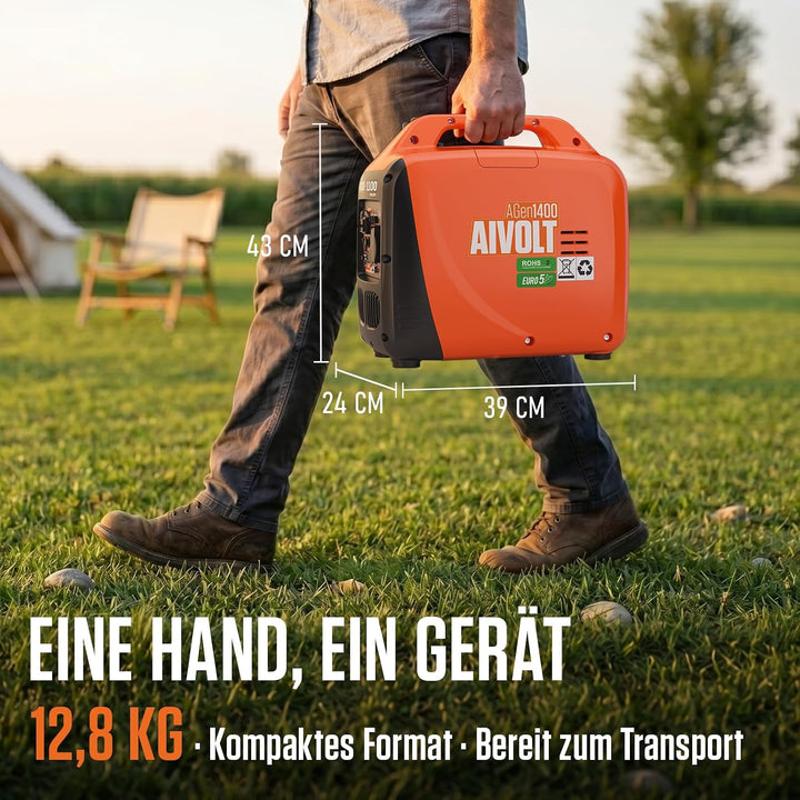 AIVOLT Inverter Stromerzeuger 1400 Watt Notstromaggregat Benzin leise Stromaggregat für Campen, Fest