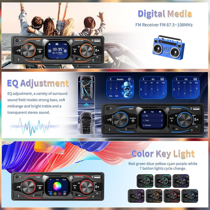 Hikity 1 Din Autoradio mit Touchscreen, Radio 1 DIN mit FM, Bluetooth,USB/SD/AUX-IN, Freisprecheinri