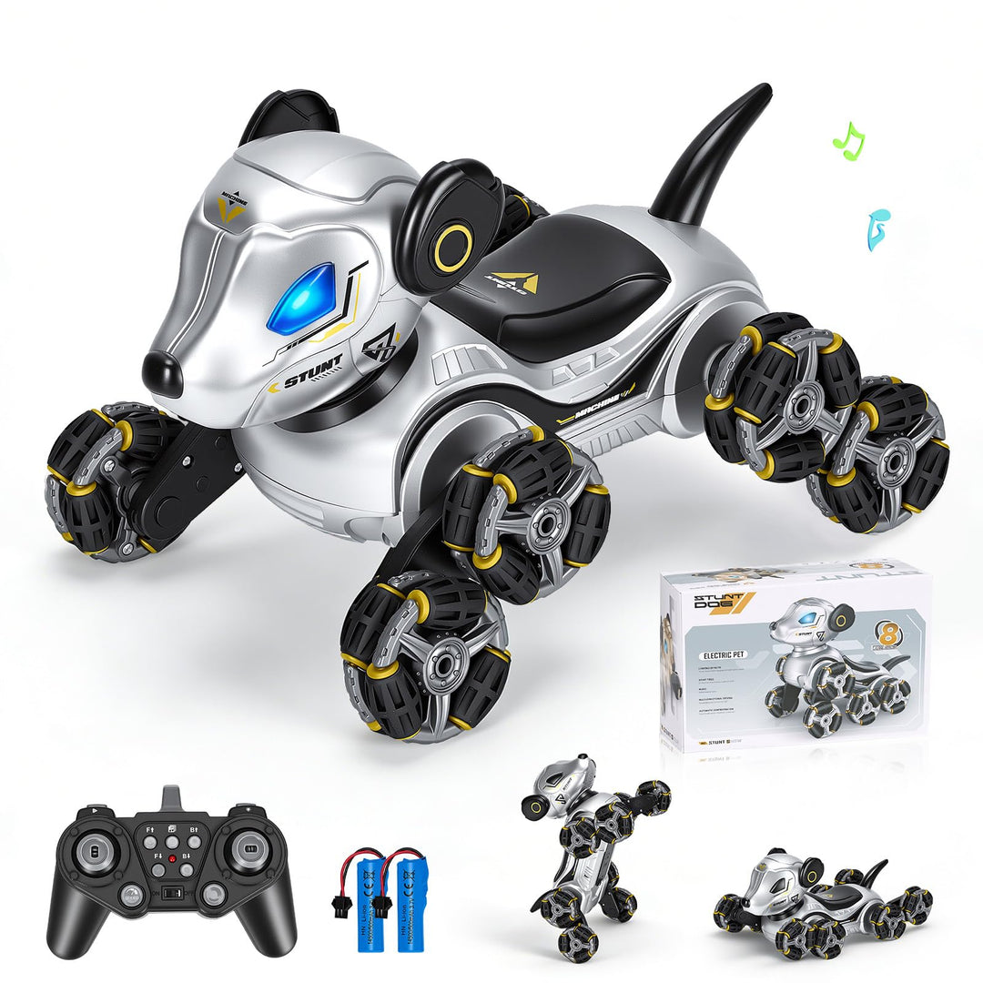 Roboter Hund Ferngesteuert, Roboterhund 8-Rad Stunt Auto mit 360° Drehung & Verwandlung, Hindernisüb