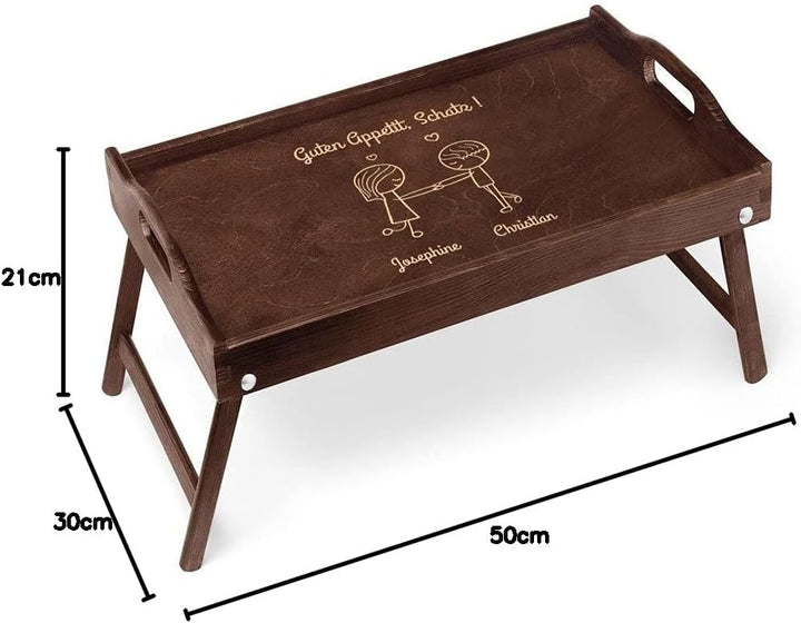 Maverton Serviertisch mit Gravur - für Zwei - Snack-Tablett mit Griffen - klappbare Beine - erhöhter