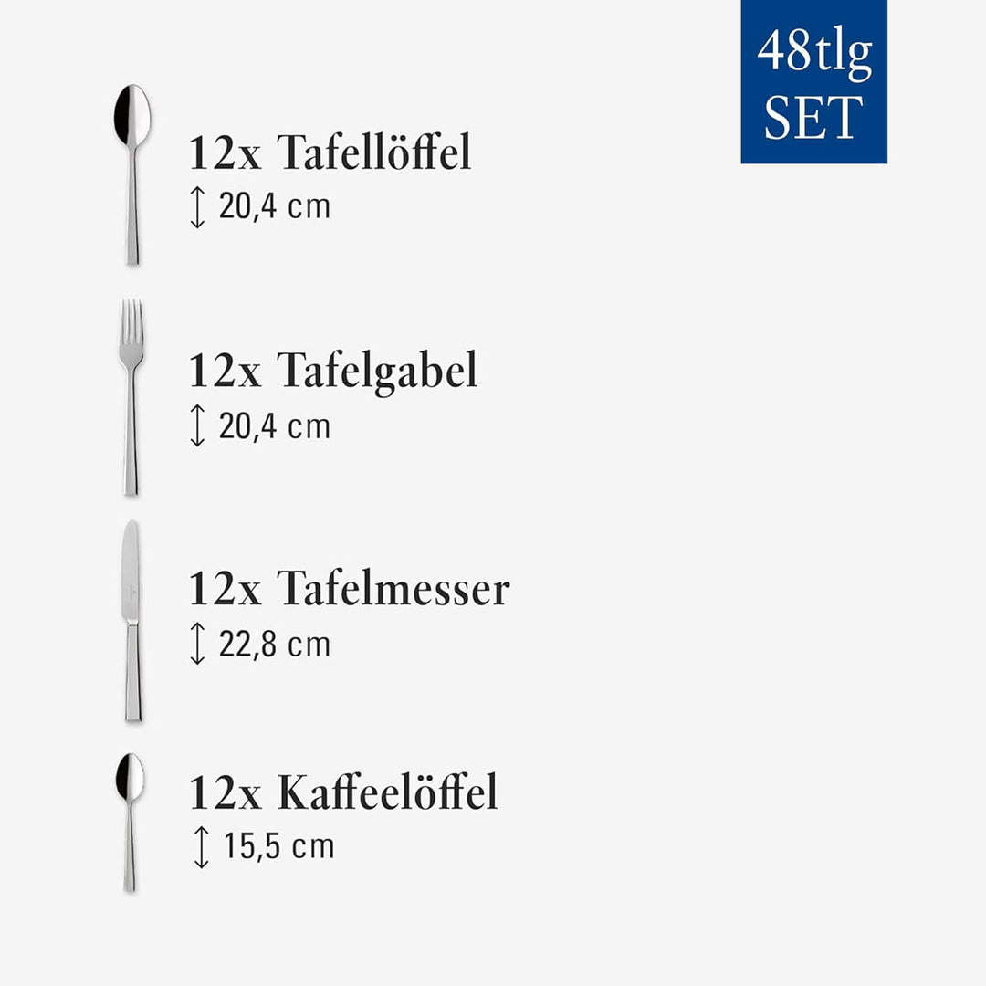 Villeroy & Boch – Victor Besteckset 48 tlg. Silber/Platin, Spülmaschinenfest, Rostfrei, Besteck Set
