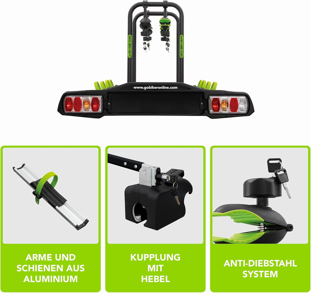 Fahrradträger für 2–4 Fahrräder, E-Bikes geeignet, für Anhängekupplung, klappbar, kippbar, Diebstahl
