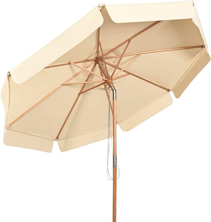 GOPLUS Sonnenschirm Holz 300cm, Gartenschirm beideseitig um 30° knickbar, UV 50+, Terrassenschirm, M