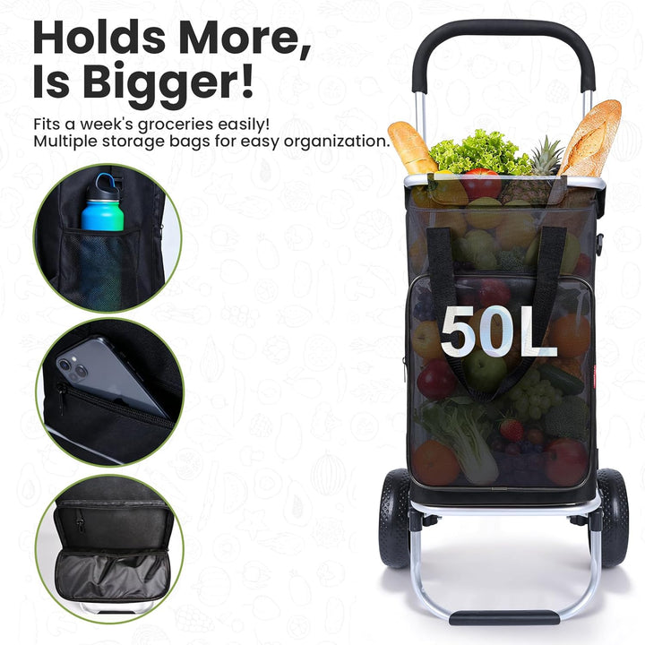 YEAUPE PRO Einkaufswagen mit Kühlfach | max. 46L & 25kg Traglast | Klappbarer 3in-1 Trolley Sackkarr