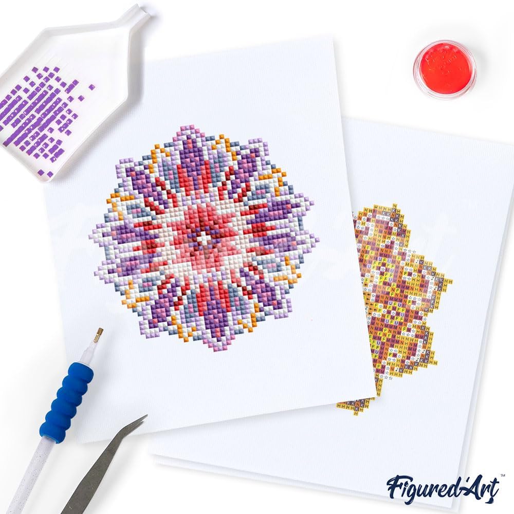 Figured'Art Mini Serie Diamond Painting Erwachsene - Mandala Kunst - Premium-Box mit 12 Stück 15x18