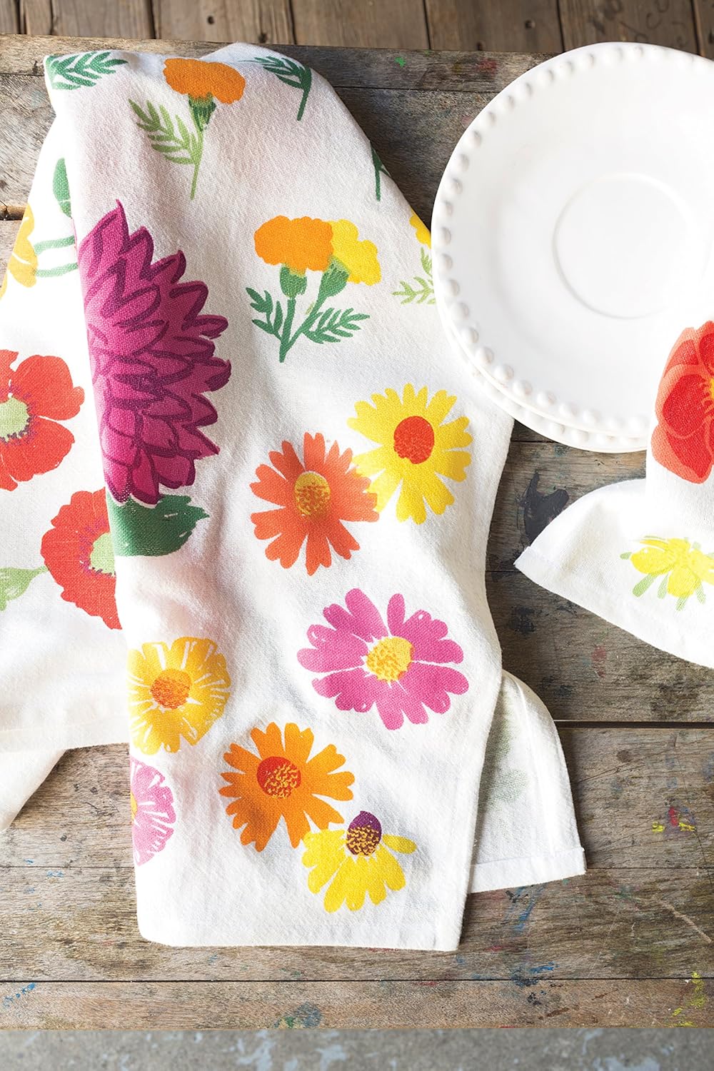 Now Designs Floursack Küchentücher, schnell trocknend, Baumwolle, Handtuch-Set, 3 Stück, Blumen des