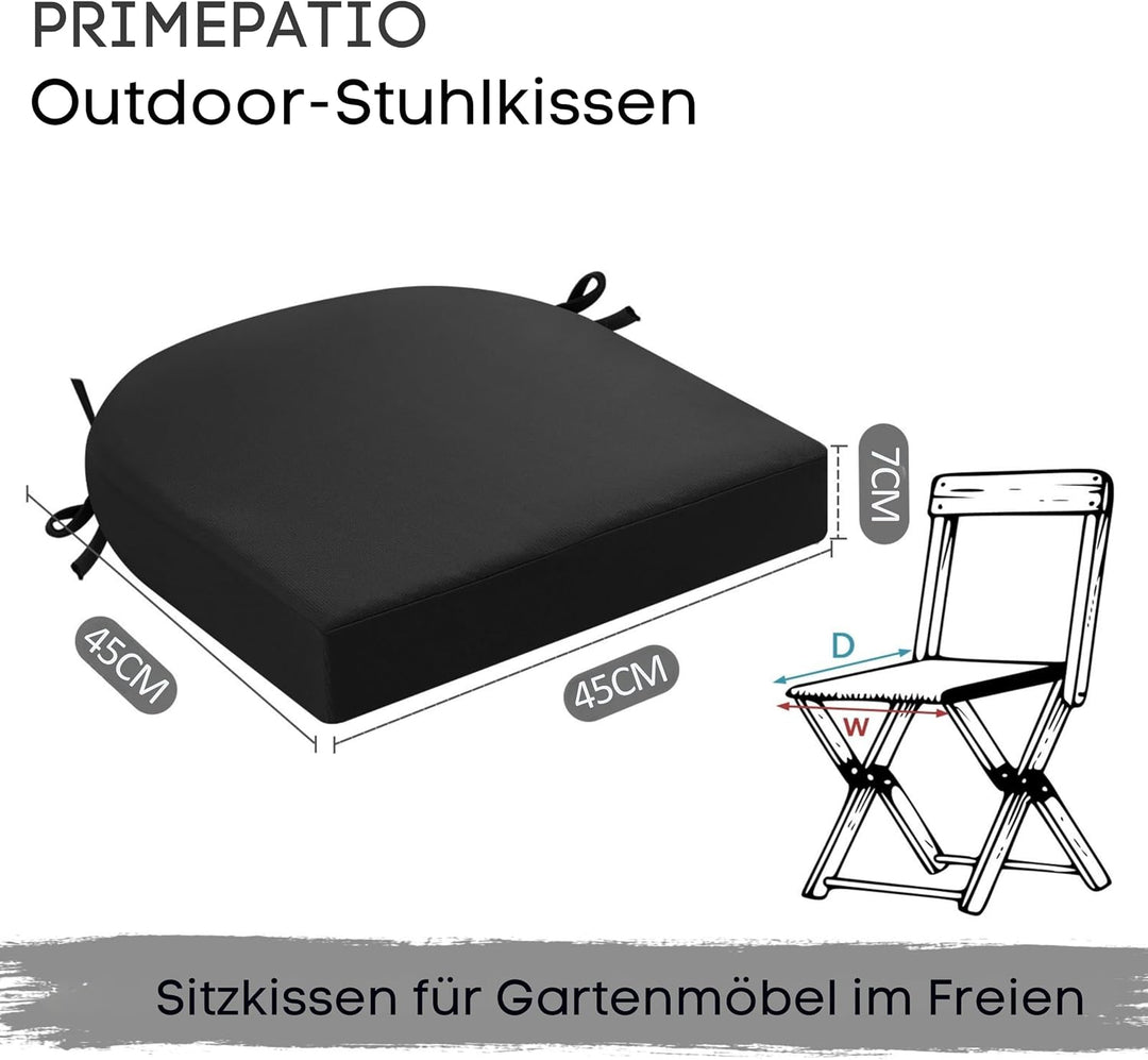 Sitzkissen Outdoor 45x45, 2er Set Wasserdicht mit Bändern | Wasserdichtes Stuhlkissen für Gartenmöbe