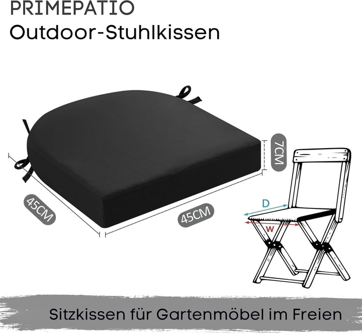 Sitzkissen Outdoor 45x45, 2er Set Wasserdicht mit Bändern | Wasserdichtes Stuhlkissen für Gartenmöbe