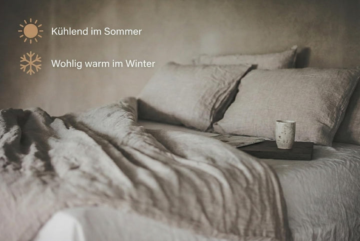 Ger3as Leinen Bettwäsche Set 100% Natur Leinen Stonewashed, Naturfaser, mit Hotelverschluss Natürlic