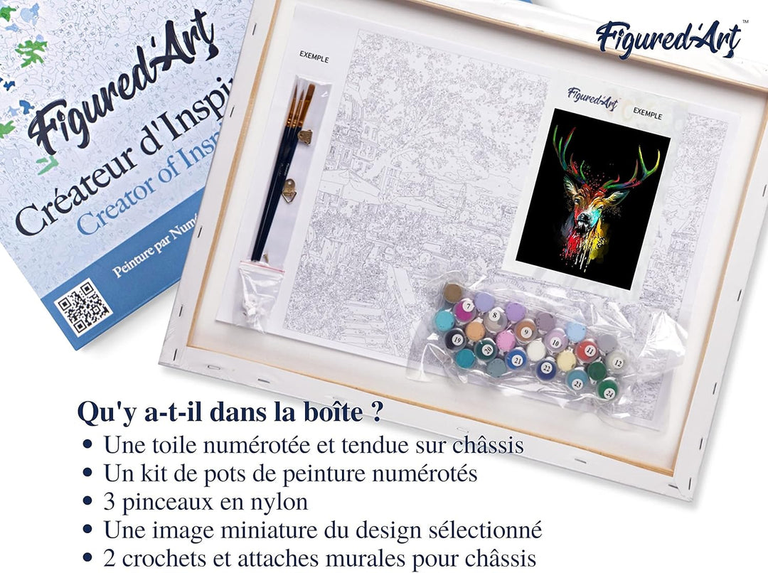 Figured'Art Malen Nach Zahlen Erwachsene Mit Rahmen Hirsch in Farbe - Paint by Numbers Basteln DIY B