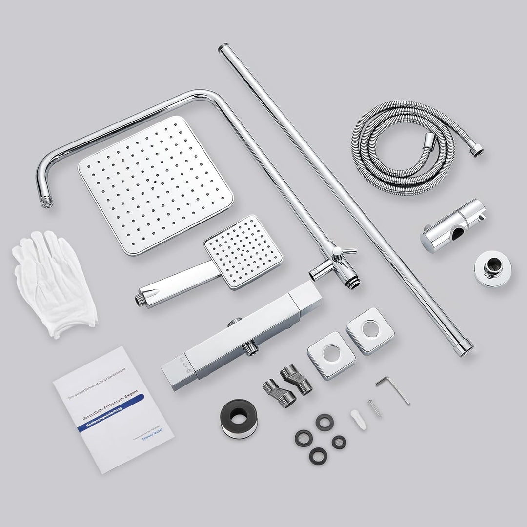 BONADE Duschsystem mit Thermostat, Regendusche mit Armatur, Edelstahl Duscharmatur Komplettset, Dusc